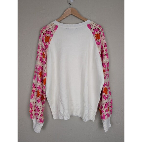 Davi & Dani Womens Granny Square Crochet Sweater 1XL XL 1X White Pink Orange - Picture 8 of 14